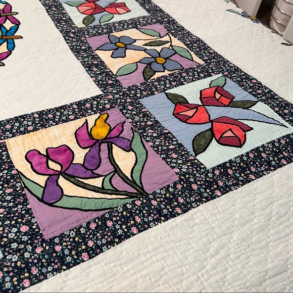 Limited Edition Quilt Floral And Dragonfly Stain Glass Window Style King Size - Picture 4 of 16